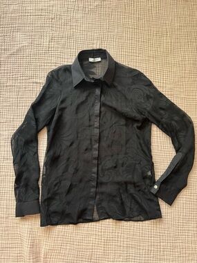 Versace Collection Black Sheer Long Sleeve Button-Up Shirt